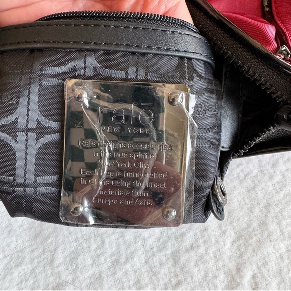 Rafe New York Patent Leather Details Burgundy Canvas Shoulder Bag Purse - Picture 9 of 11